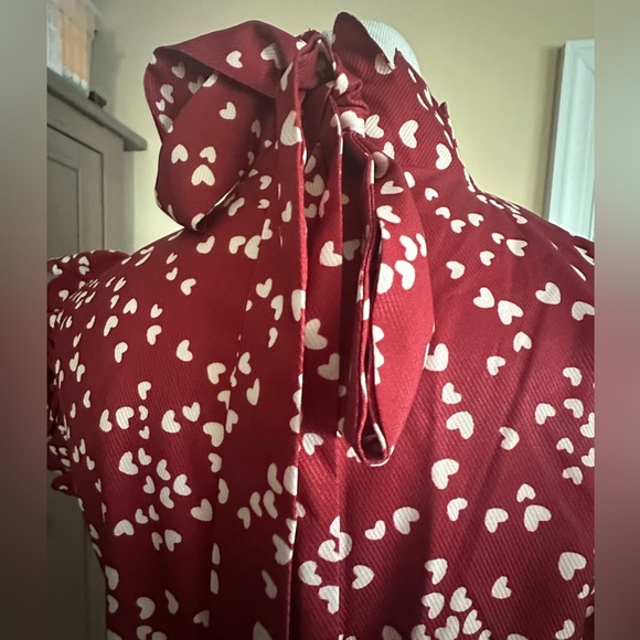 Heart print , red and white  Tiered Maxi Dress with Flutter Sleeves - Picture 8 of 12